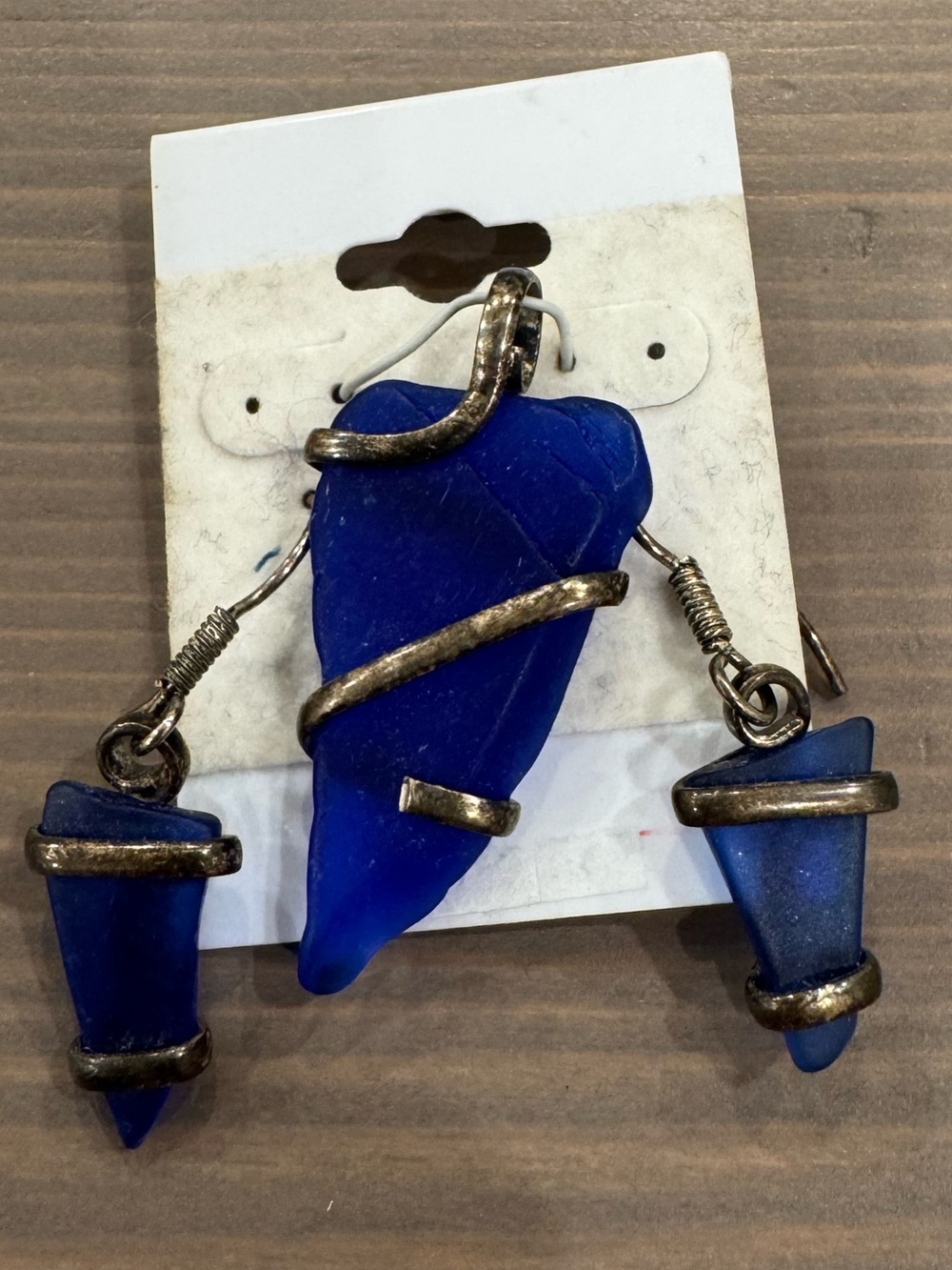 Blue Sea Glass Pendant and Earring Set from Europe